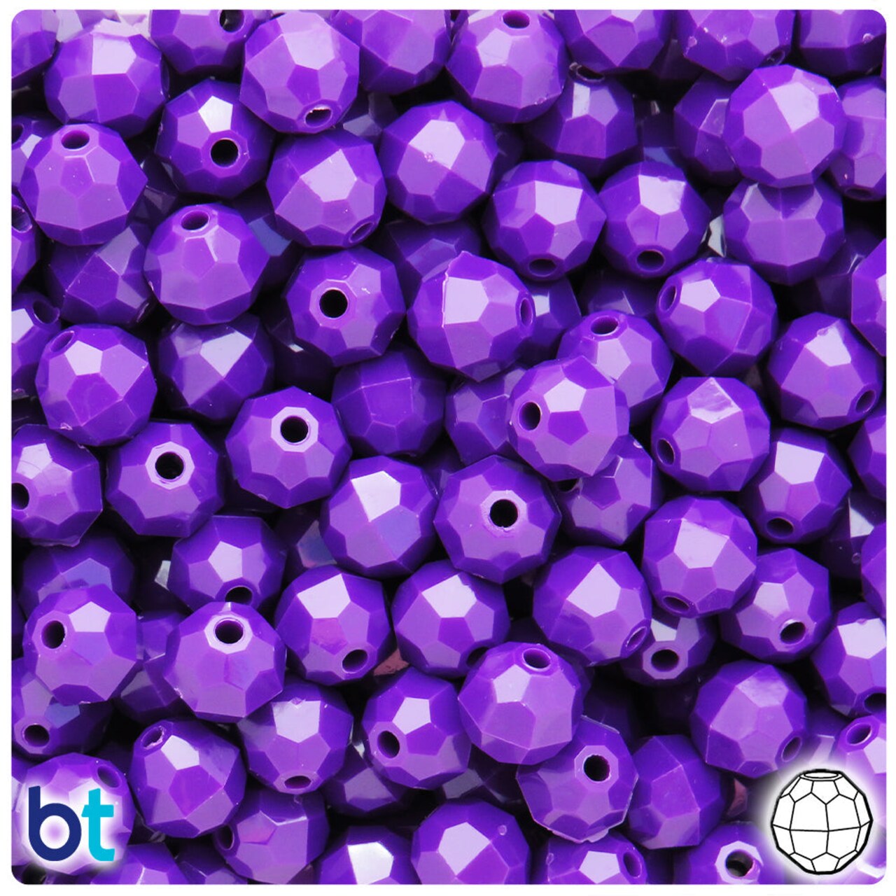BeadTin Plum Neon Bright 10mm Faceted Round Plastic Craft Beads (225pcs)